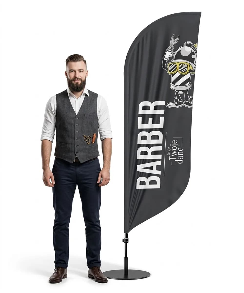 Reklamná vlajka Winder – Barber Shop Barber – vzor 1 – konfigurovateľná súprava