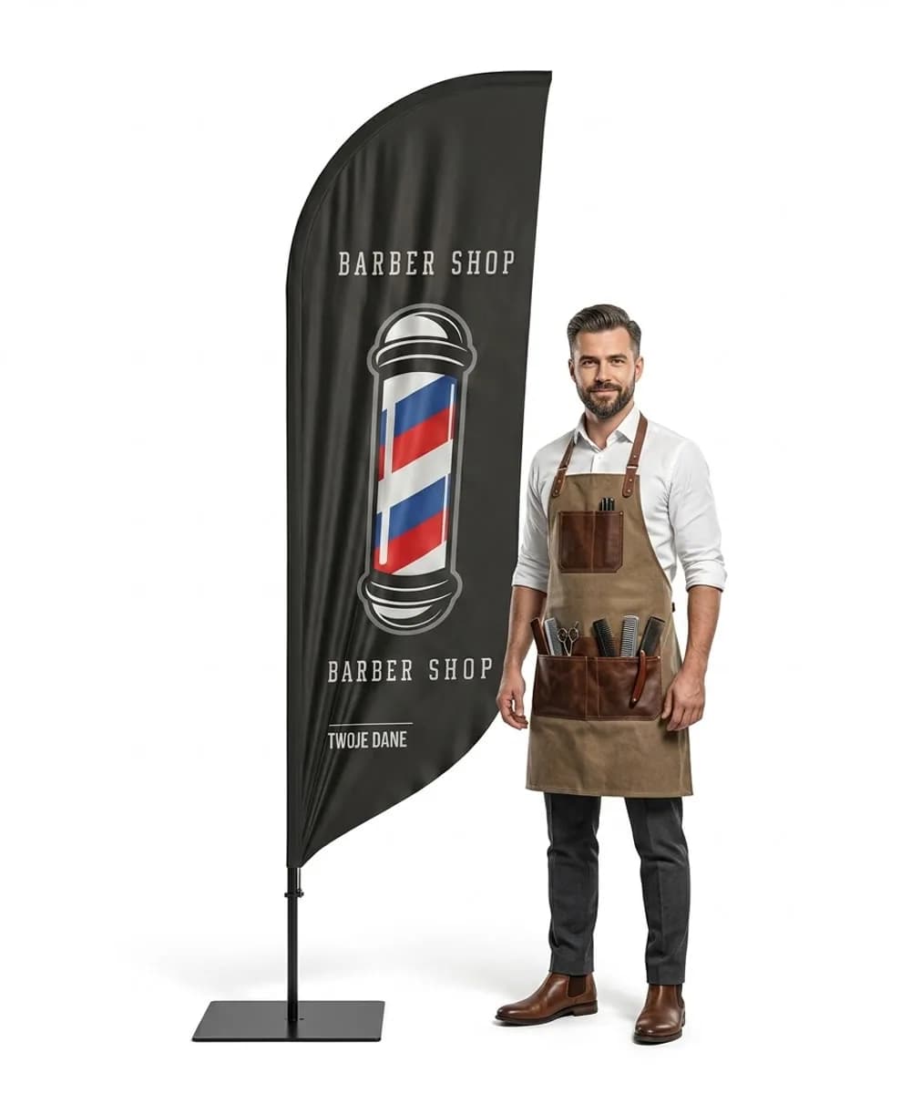 Reklamná vlajka Winder – Barber – vzor 3 – konfigurovateľná súprava