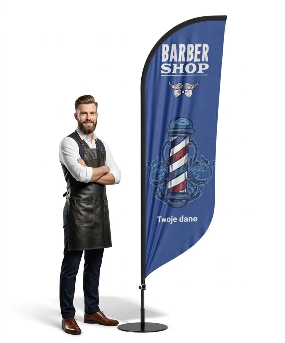 Reklamná vlajka Winder – Barber – vzor 8 – konfigurovateľná súprava