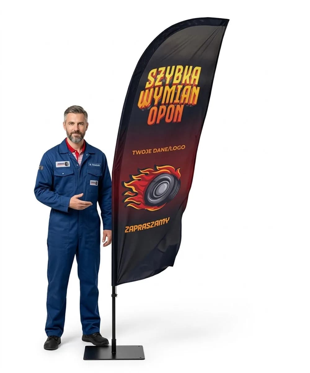 Reklamná vlajka Winder – Pneumatiky Vulkanizácia – vzor 2 – konfigurovateľná súprava