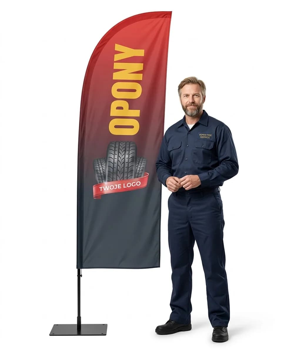 Reklamná vlajka Winder – Pneumatiky Vulkanizácia – vzor 3 – konfigurovateľná súprava