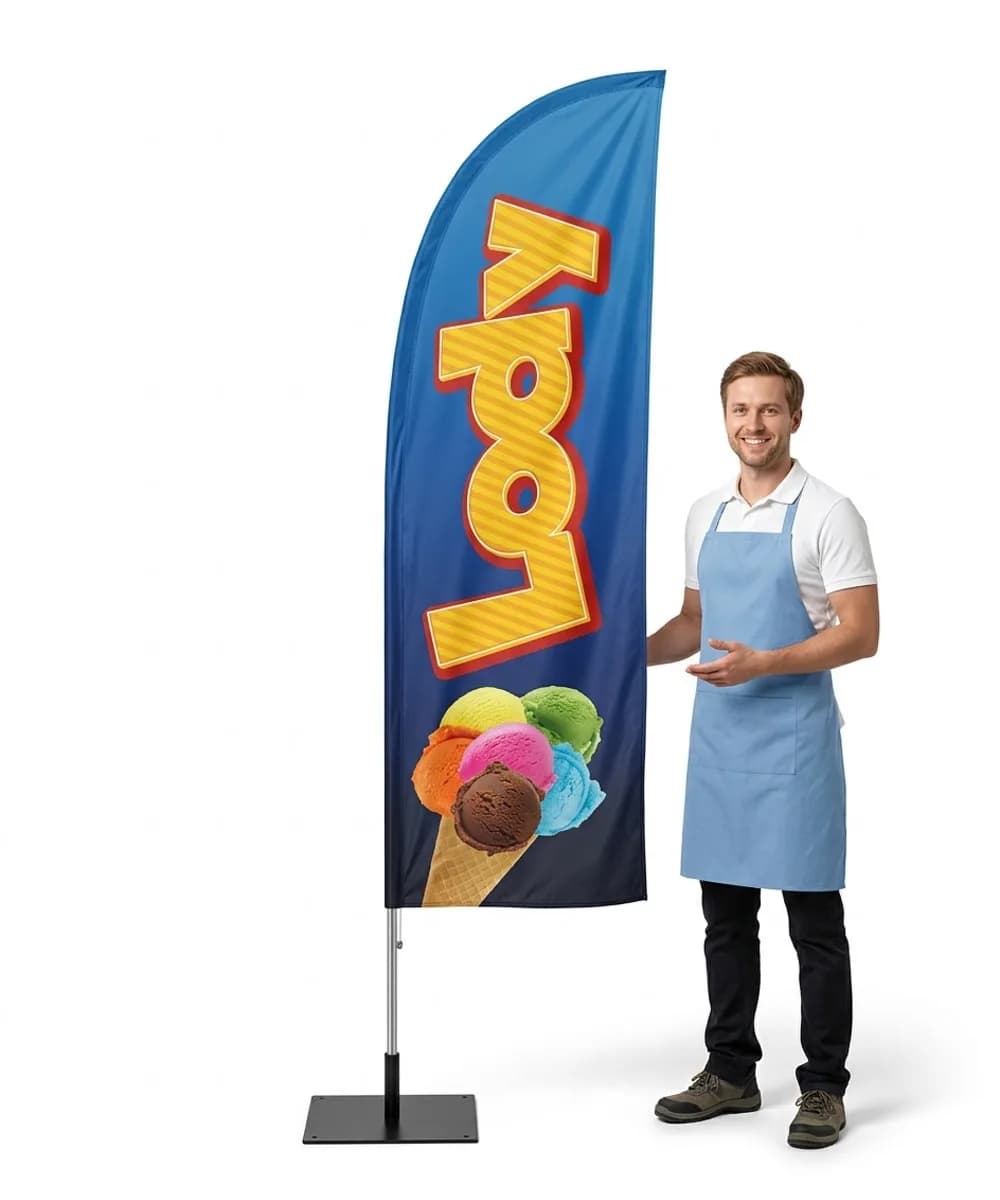 Reklamná vlajka Winder – Zmrzlina – vzor 12 – konfigurovateľná súprava