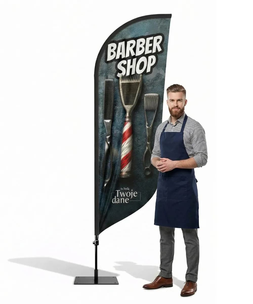 Reklamná vlajka Winder – Barber – vzor 18 – konfigurovateľná súprava