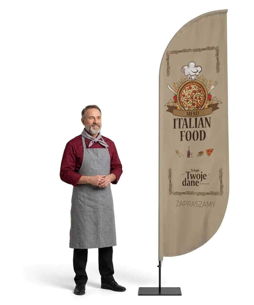 Reklamná vlajka Winder – Italian menu food pizza – vzor 1 – konfigurovateľná súprava