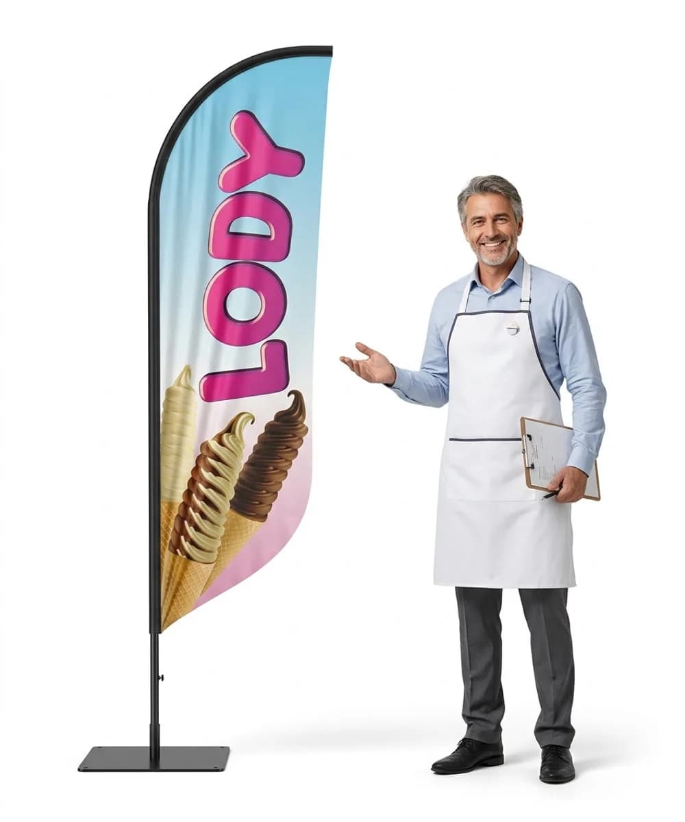 Reklamná vlajka Winder – Zmrzlina – vzor 24 – konfigurovateľná súprava