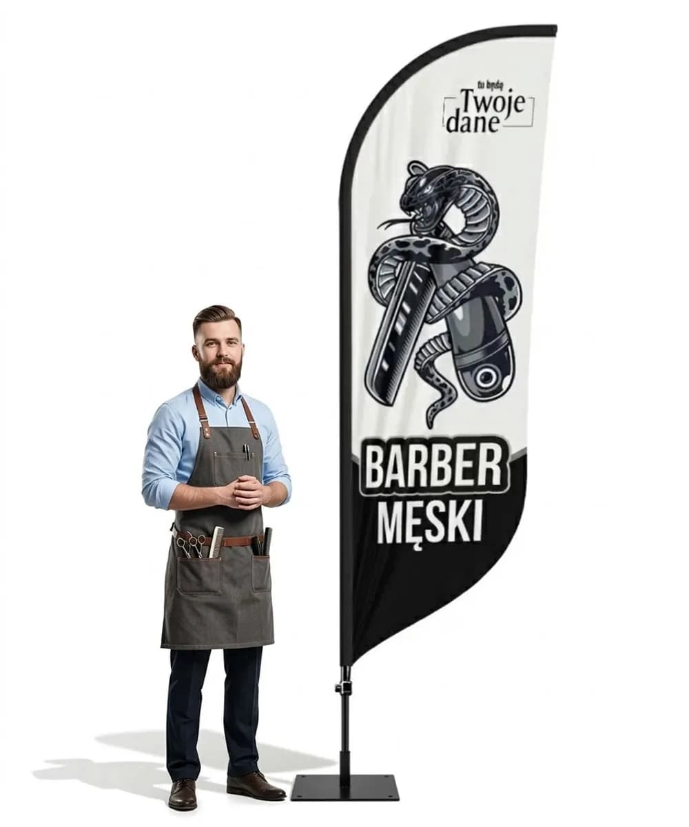 Reklamná vlajka Winder – Barber – vzor 26 – konfigurovateľná súprava