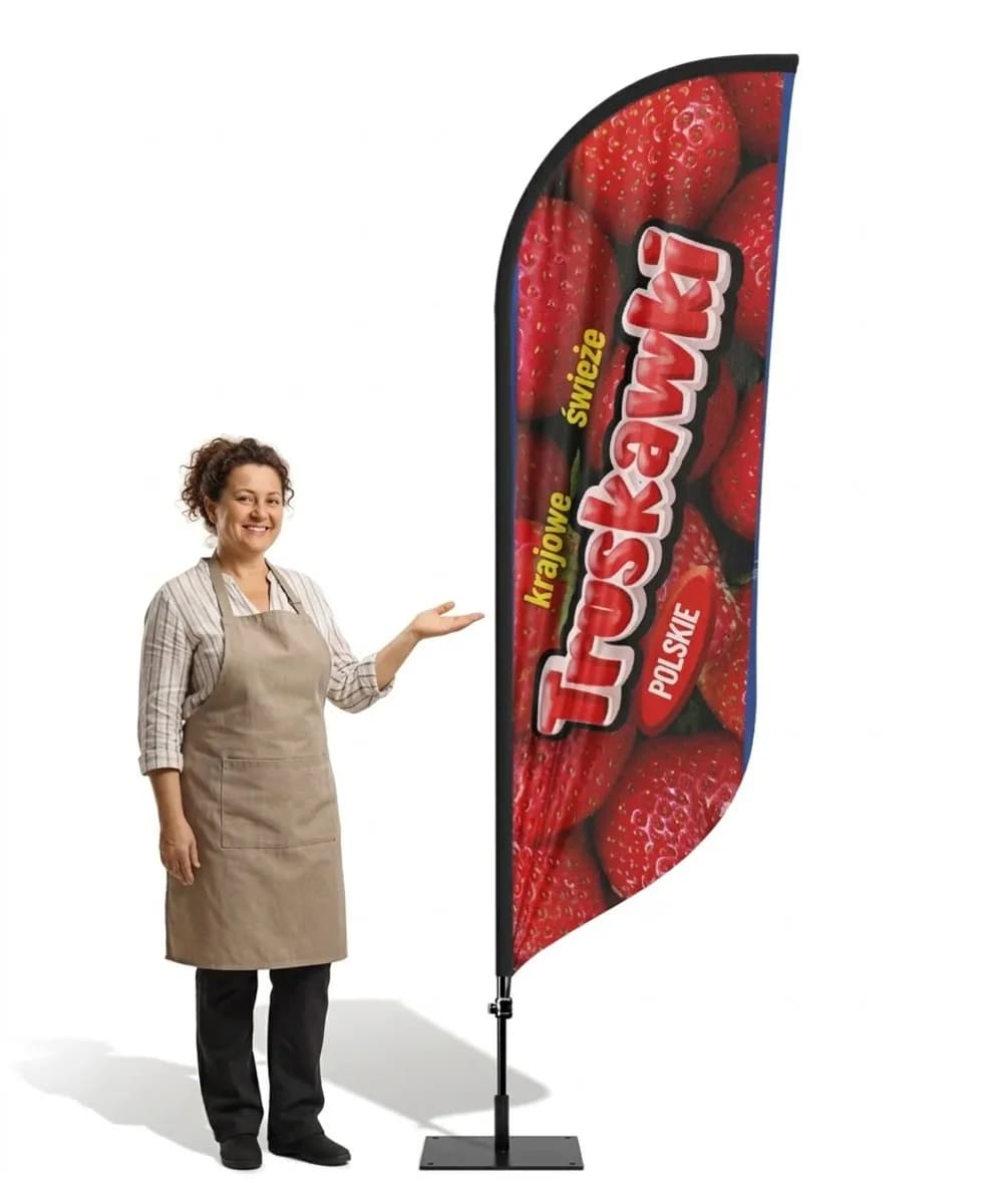 Reklamná vlajka Winder – Poľské jahody reklama – vzor 2 – konfigurovateľná súprava
