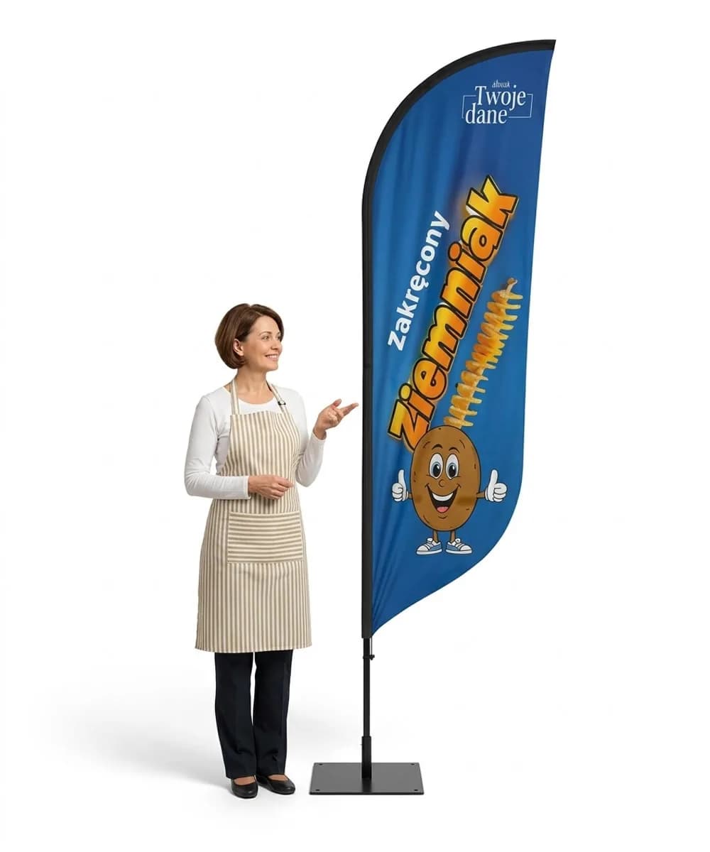 Reklamná vlajka Winder – Špirálový zemiak reklama – vzor 2 – konfigurovateľná súprava