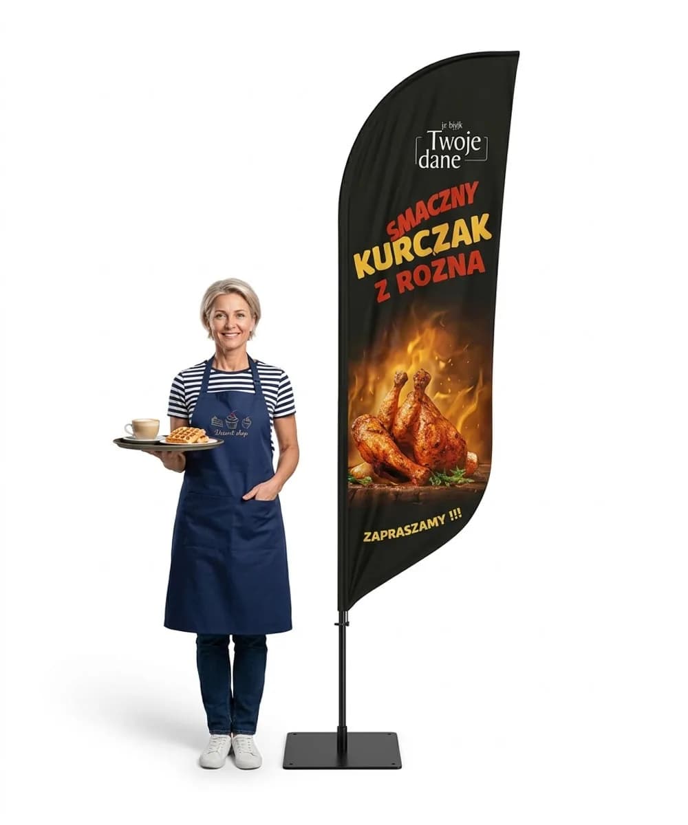Reklamná vlajka Winder – Kurča z ražňa reklama – vzor 1 – konfigurovateľná súprava