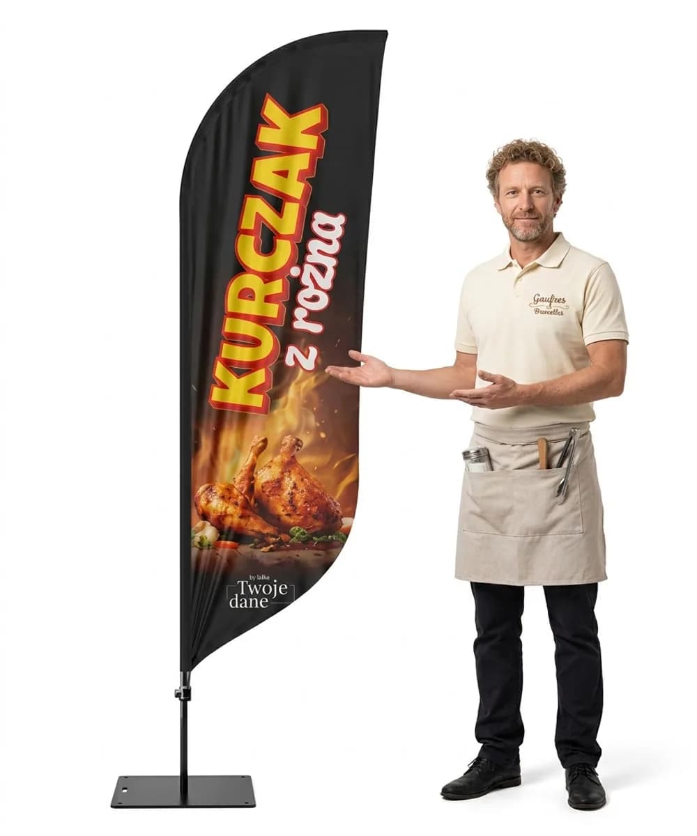 Reklamná vlajka Winder – Kurča z ražňa reklama – vzor 4 – konfigurovateľná súprava