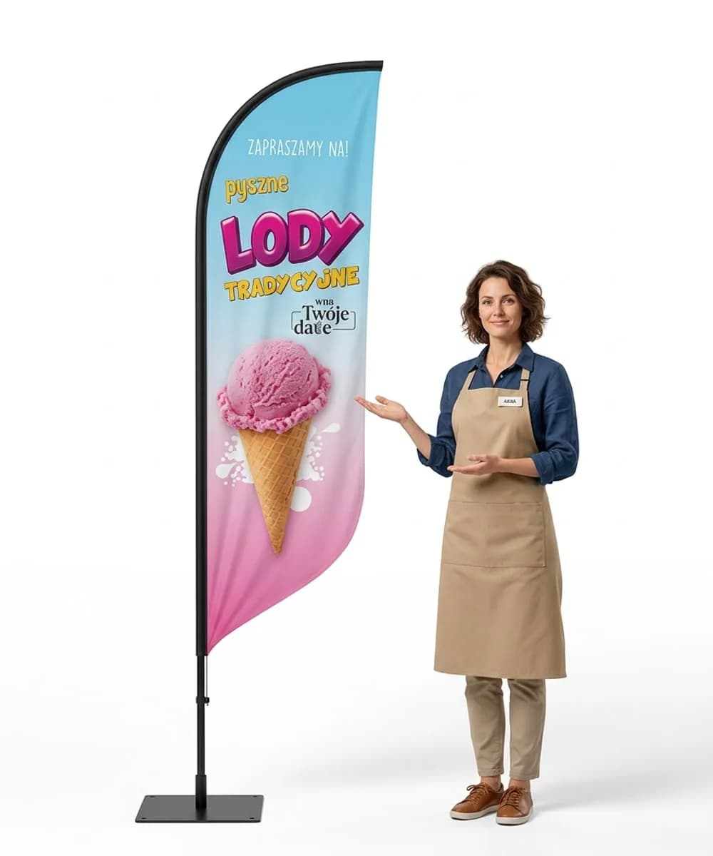 Reklamná vlajka Winder – Zmrzlina Reklama – vzor 31 – konfigurovateľná súprava