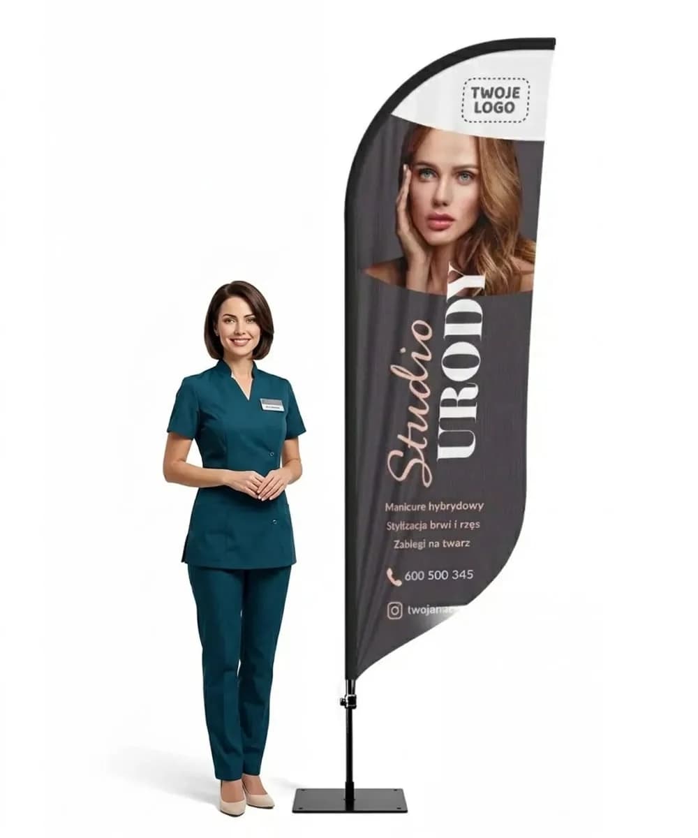 Reklamná vlajka Winder – Salón krásy – vzor 2 – konfigurovateľná súprava