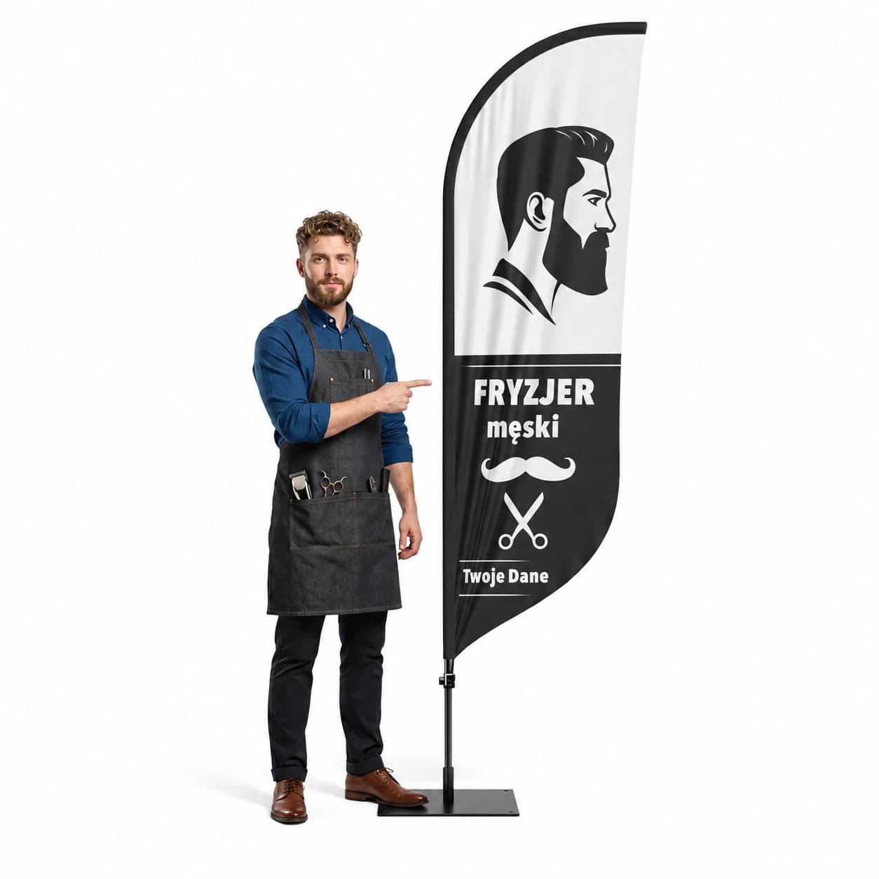 Reklamná vlajka Winder – Kaderník – vzor 4 – konfigurovateľná súprava