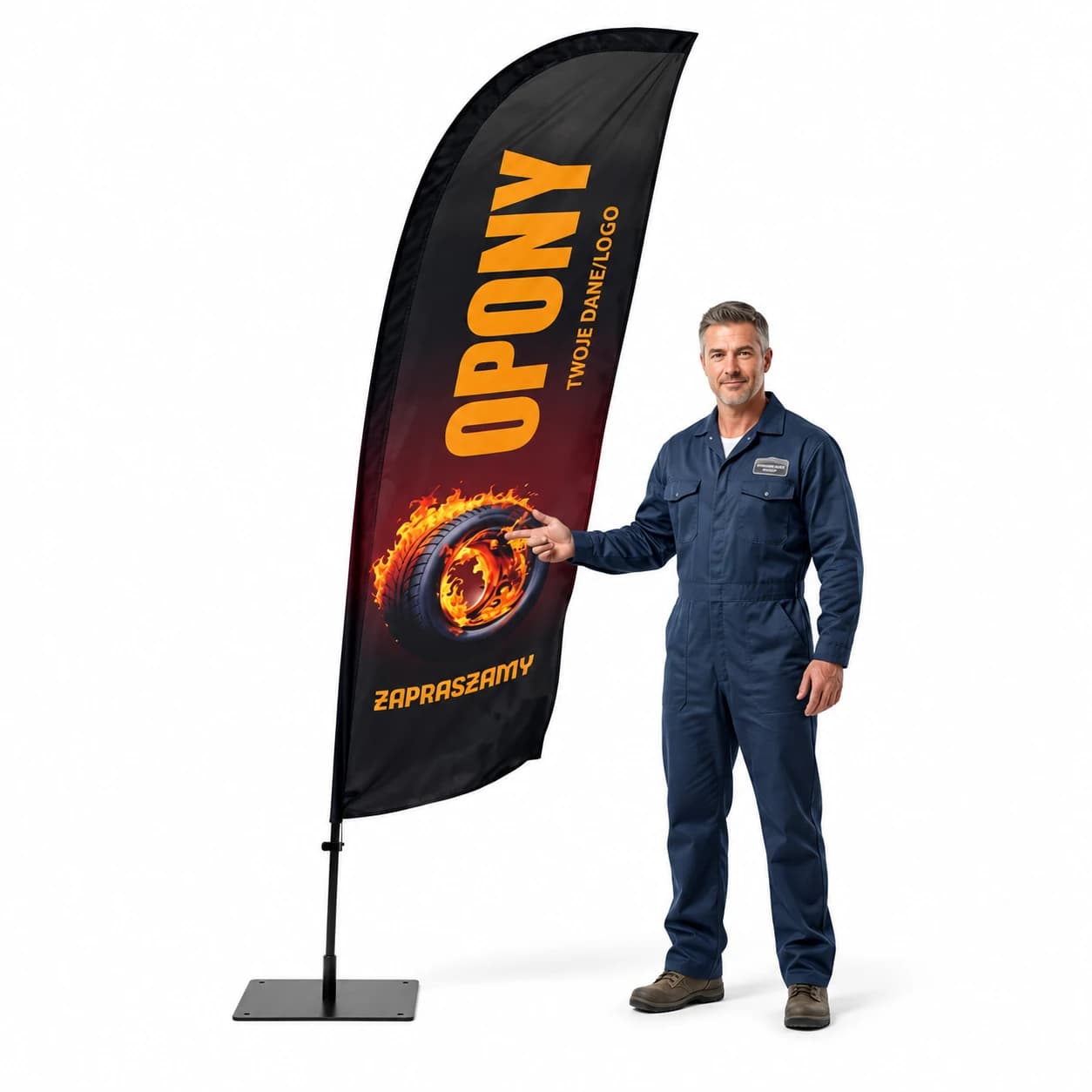 Reklamná vlajka Winder – Pneumatiky Vulkanizácia – vzor 1 – konfigurovateľná súprava
