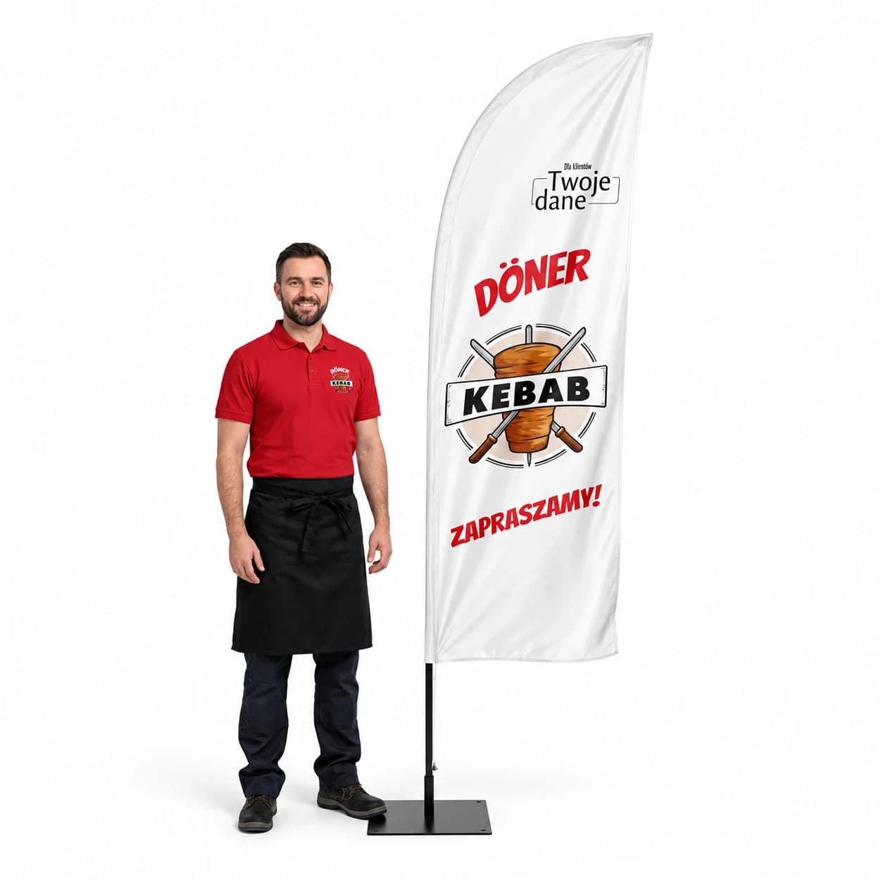 Reklamná vlajka Winder – Kebab – vzor 5 – konfigurovateľná súprava