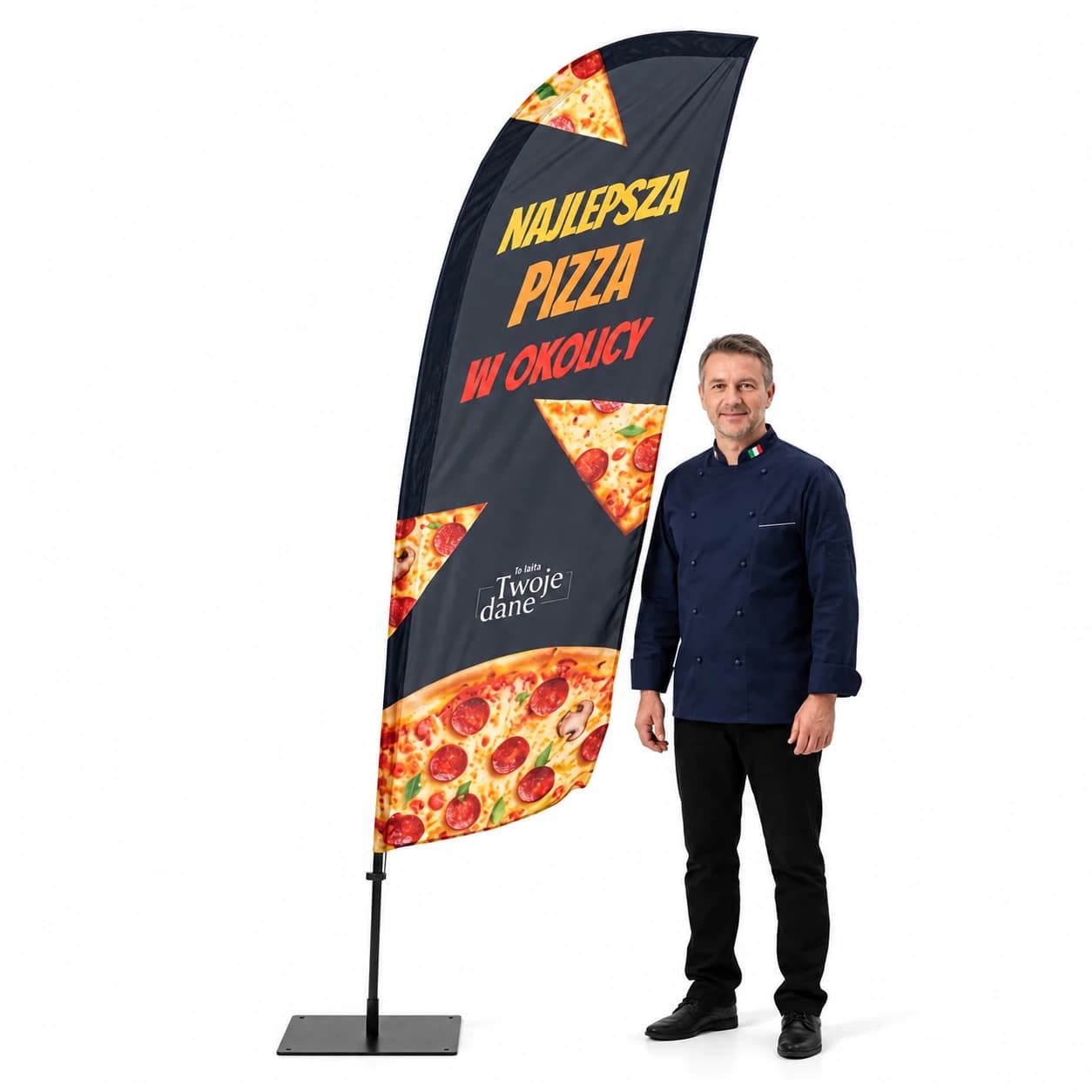 Reklamná vlajka Winder – Pizza – vzor 1 – konfigurovateľná súprava