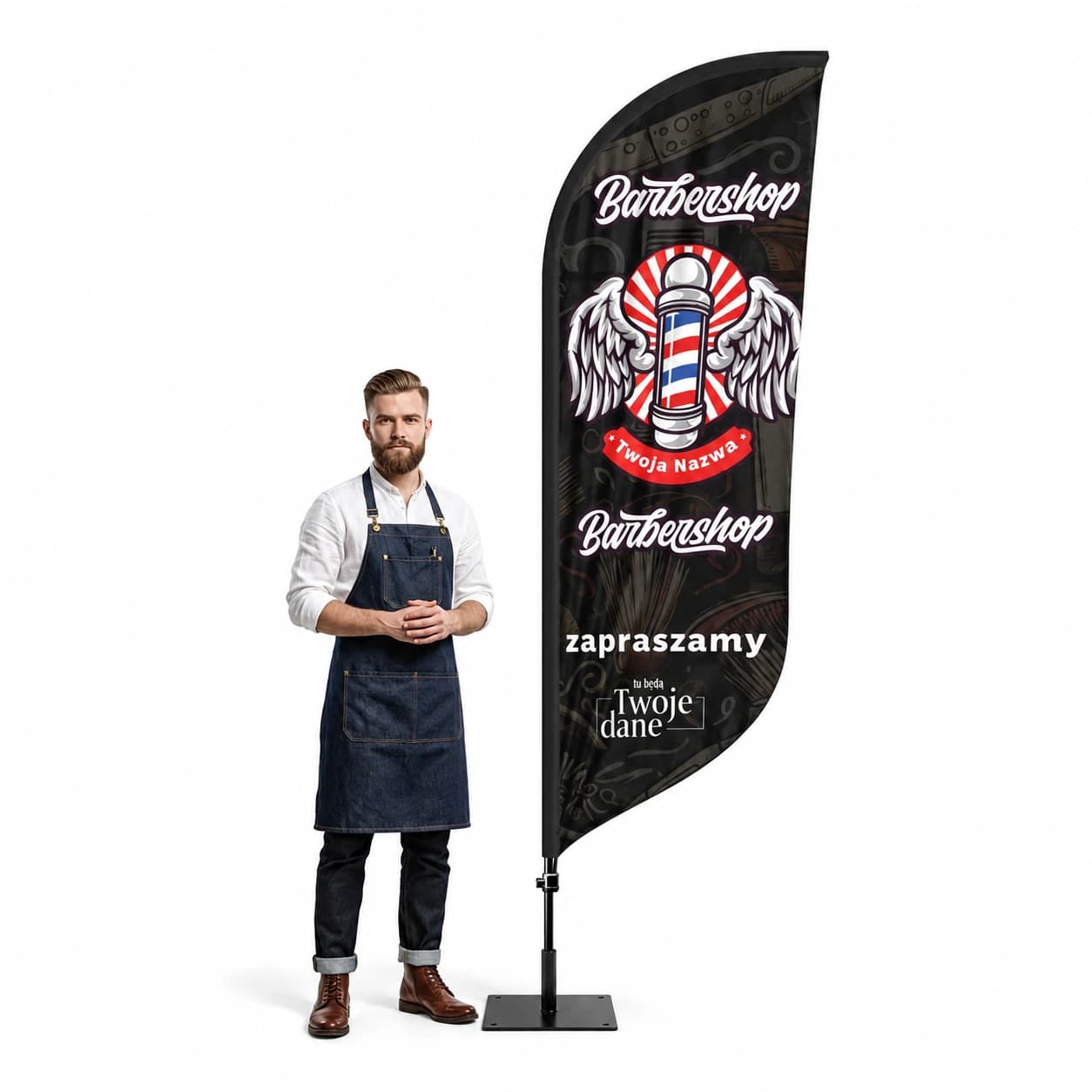 Reklamná vlajka Winder – Barber – vzor 14 – konfigurovateľná súprava