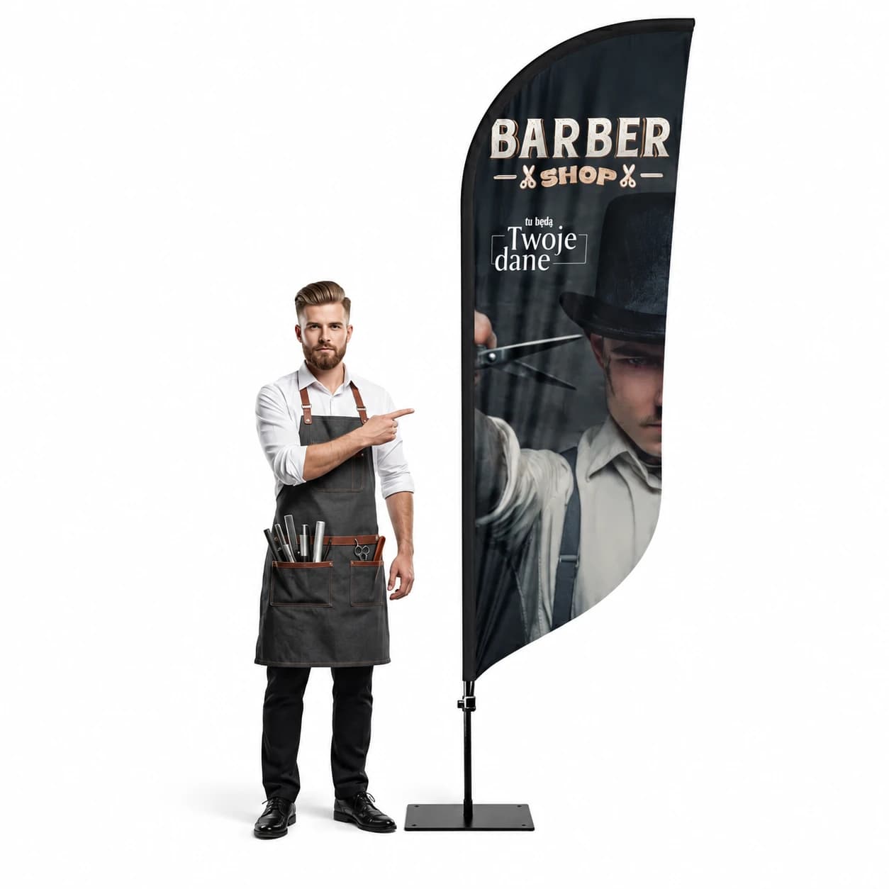 Reklamná vlajka Winder – Barber – vzor 19 – konfigurovateľná súprava