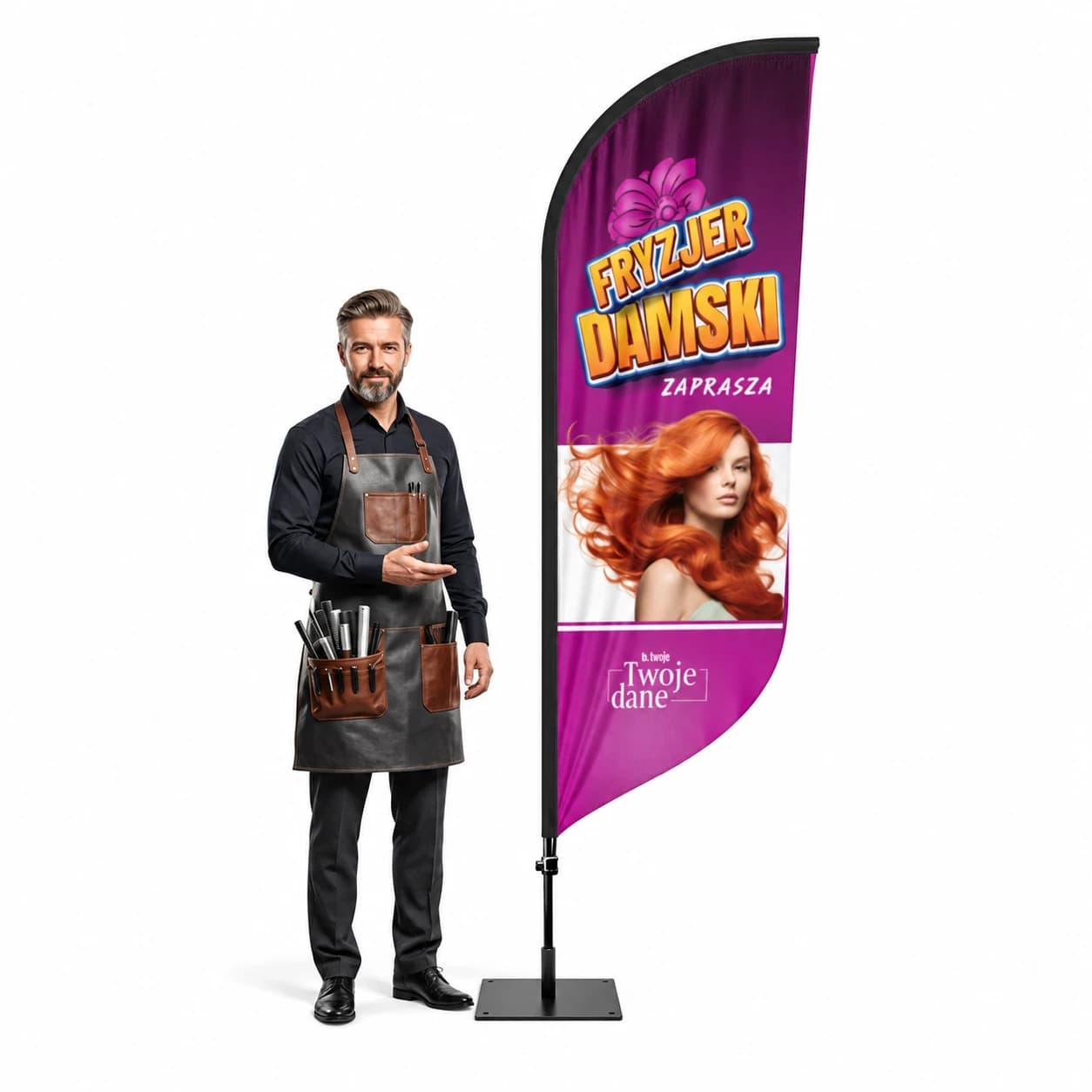 Reklamná vlajka Winder – Kaderník – vzor 9 – konfigurovateľná súprava