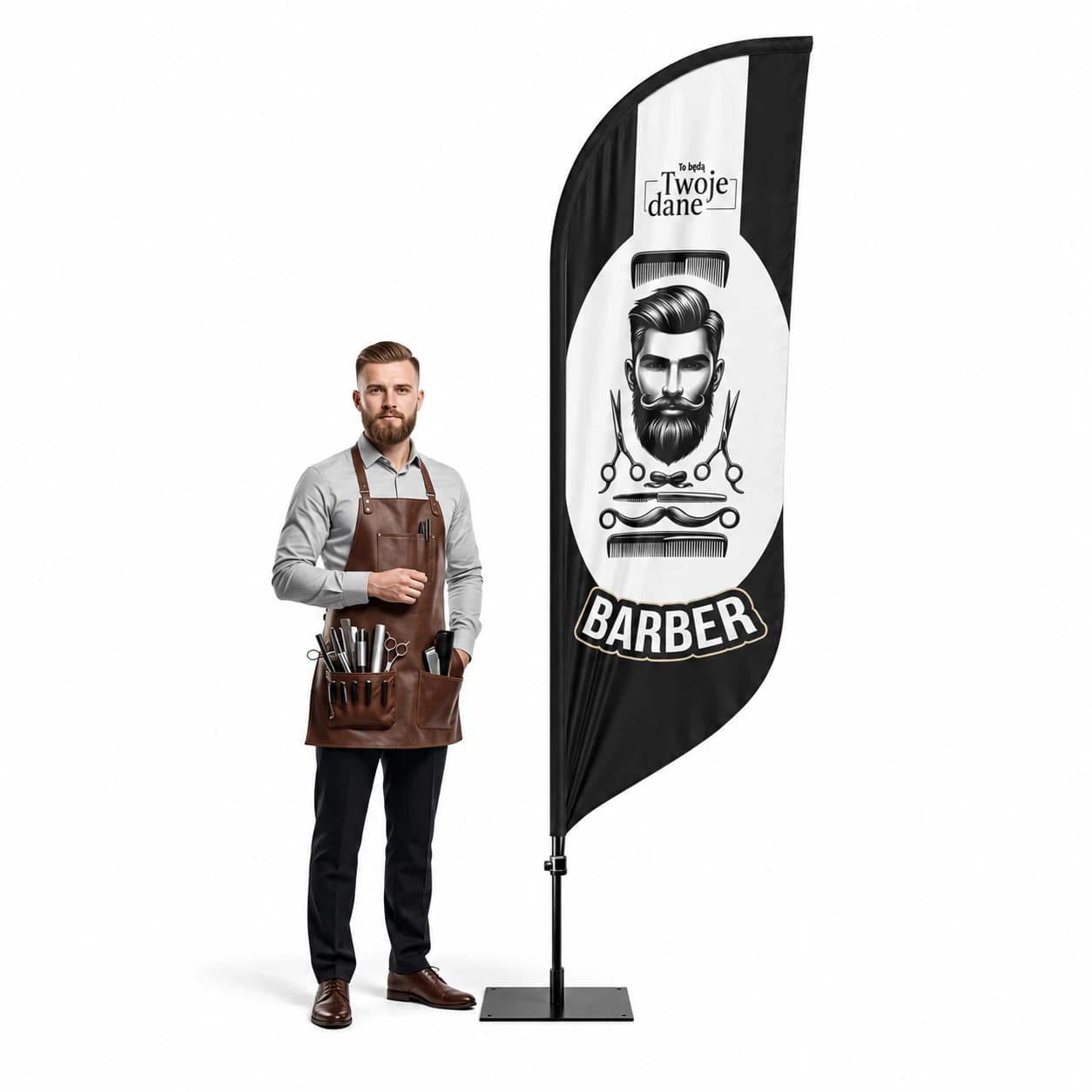 Reklamná vlajka Winder – Barber – vzor 23 – konfigurovateľná súprava