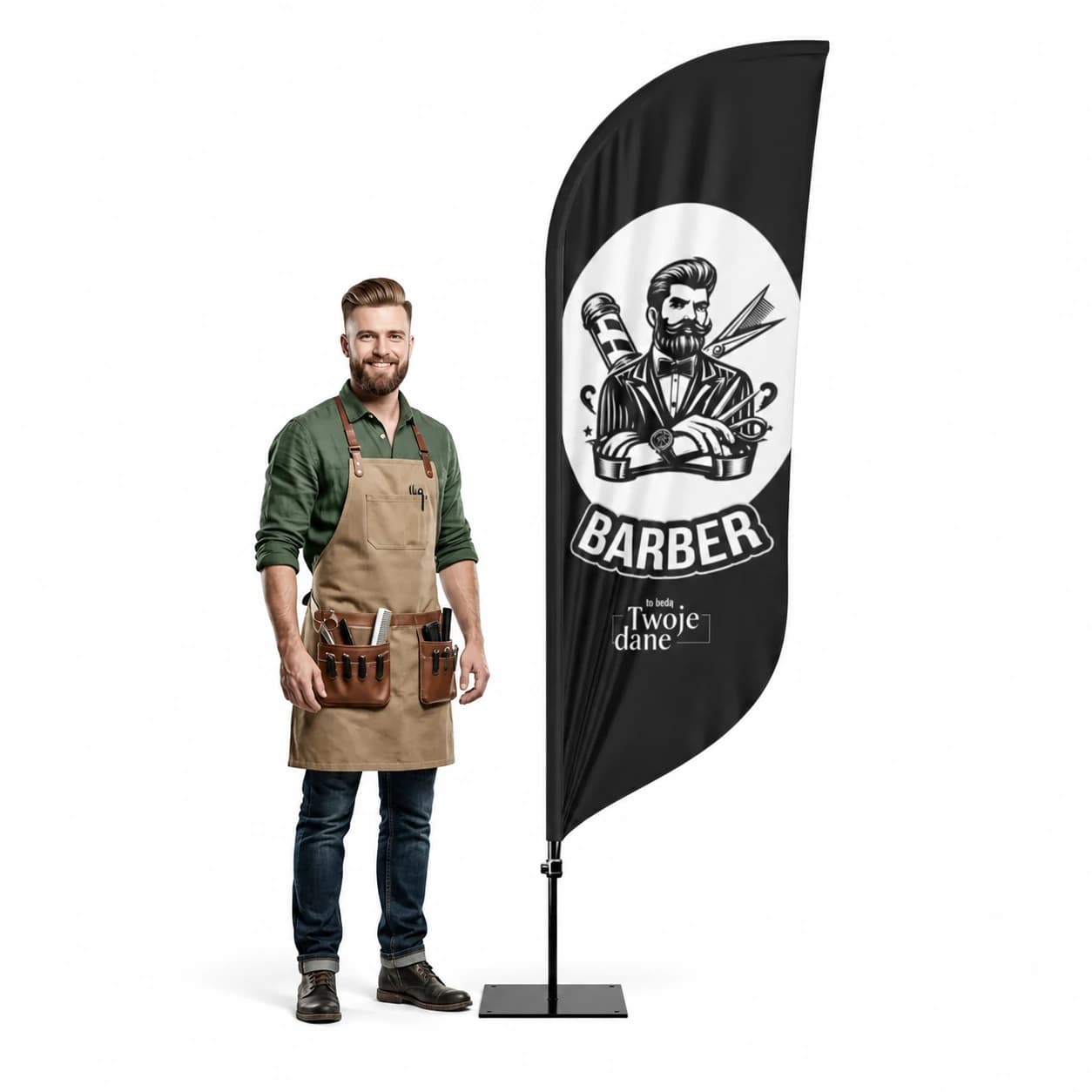 Reklamná vlajka Winder – Barber – vzor 24 – konfigurovateľná súprava