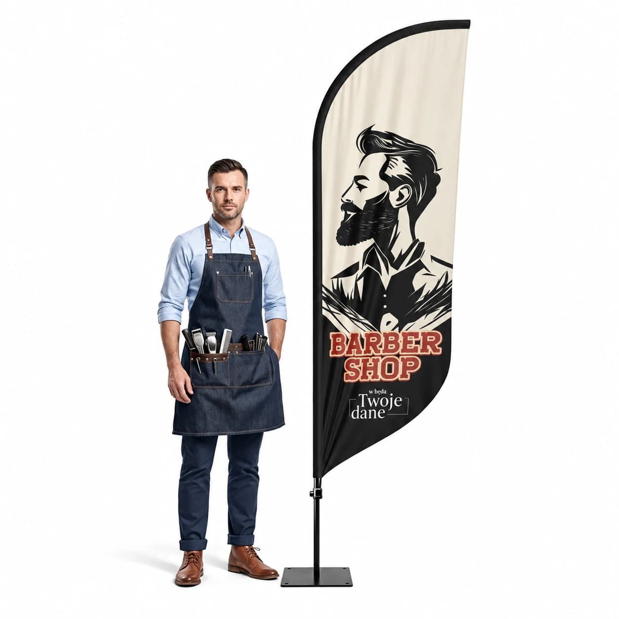 Reklamná vlajka Winder – Barber – vzor 25 – konfigurovateľná súprava