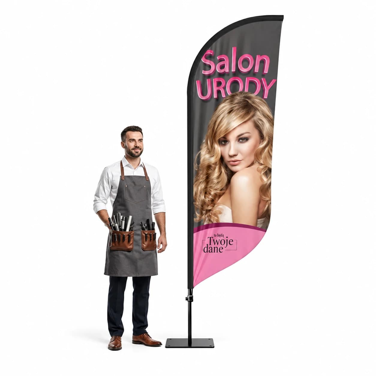 Reklamná vlajka Winder – Kaderník – vzor 7 – konfigurovateľná súprava