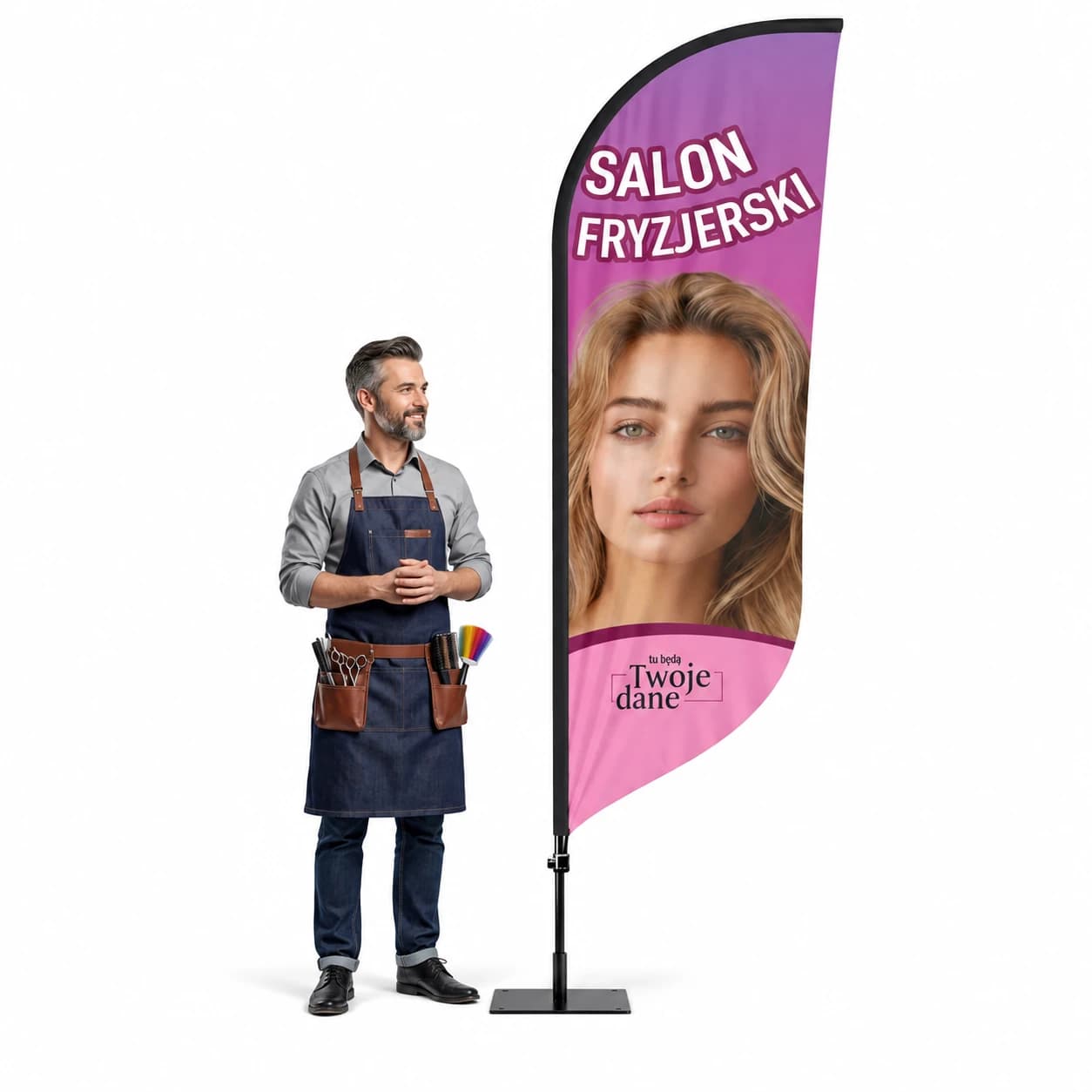 Reklamná vlajka Winder – Kaderník – vzor 6 – konfigurovateľná súprava