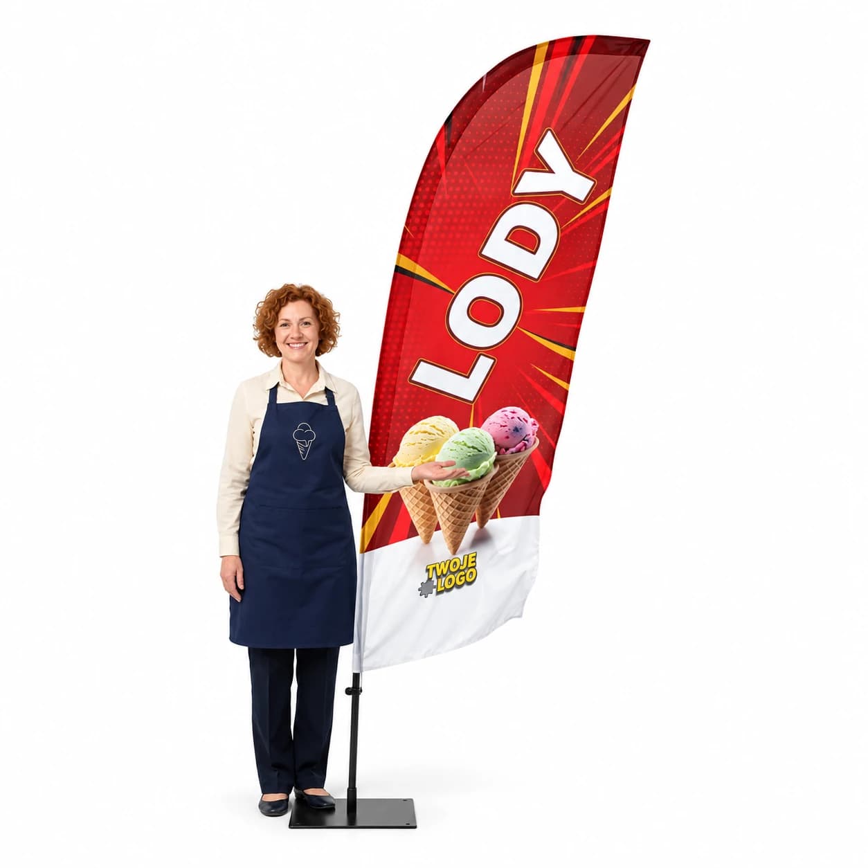 Reklamná vlajka Winder – Zmrzlina reklama – vzor 26 – konfigurovateľná súprava