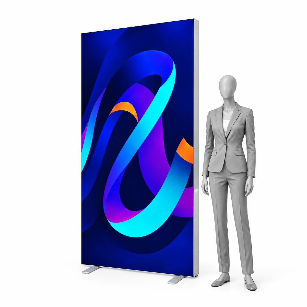 Presvetlená stena LED BOX 2.0 100x230 cm s potlačou vedľa siluety človeka