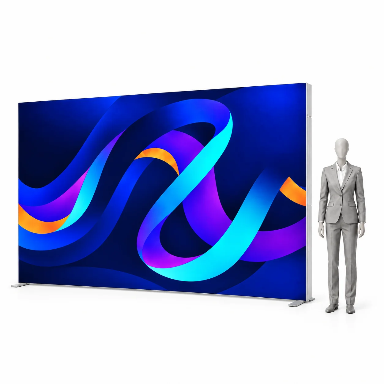 Presvetlená stena LED BOX PRO 400x250 cm s tlačou vedľa siluety človeka