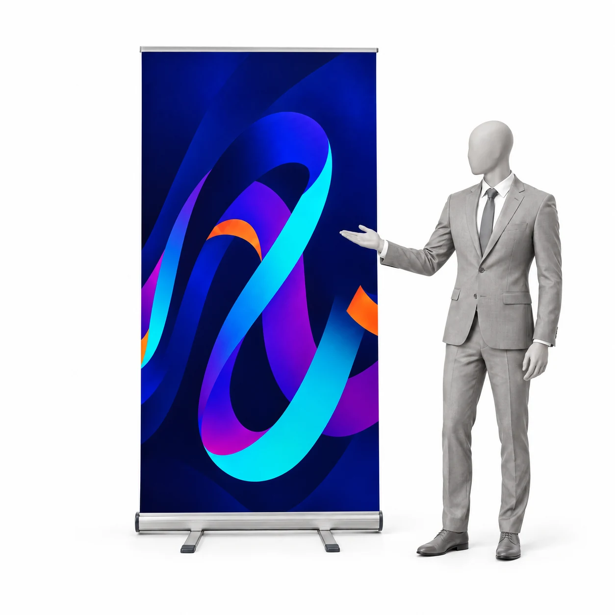 Roll-up Premium 80 × 200 cm s ukážkovou grafikou vedľa siluety človeka